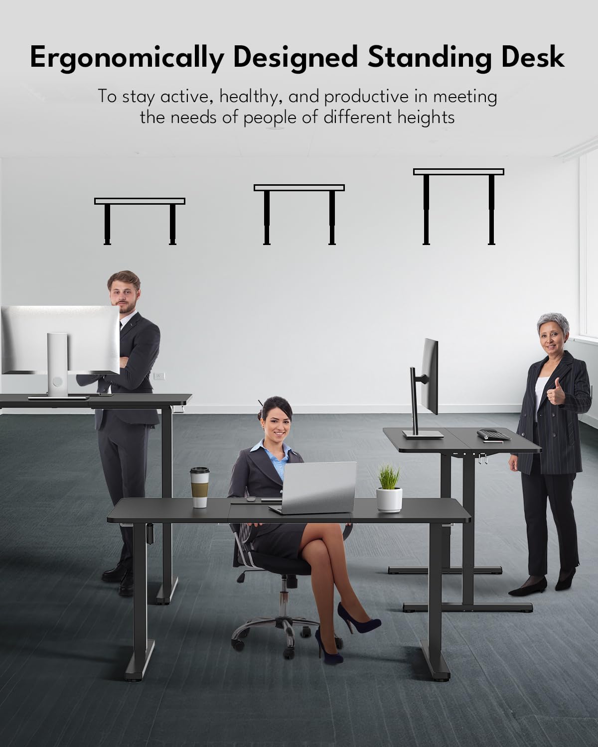 Zontera Standing Desk, Height Adjustable Electric Stand up Desk, 55 x 24 Inches Sit Stand Home Office Desk with Splice Board, Black Frame/Black Top