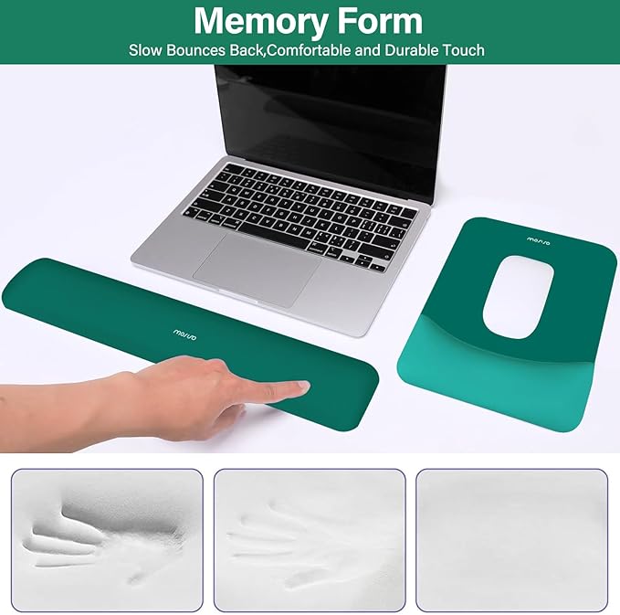 MOSISO Wrist Rest Support for Mouse Pad&Keyboard Set, Rectangular Ergonomic Mousepad Non-Slip Base Home/Office Pain Relief&Easy Typing Pad with Neoprene Cloth&Raised Silicone Lining, Teal Green