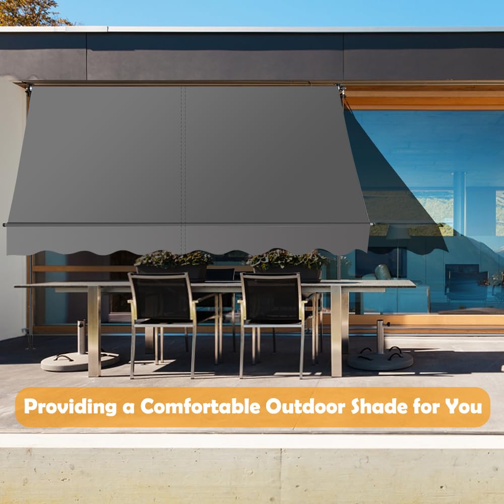 SMONTER Manual Retractable Awning, 118" Non-Screw Outdoor Patio Awning Sunshade Shelter, Height Adjustable Sunshade Patio Door Window Awning Canopy for Backyard, Garden, Balcony, Gray