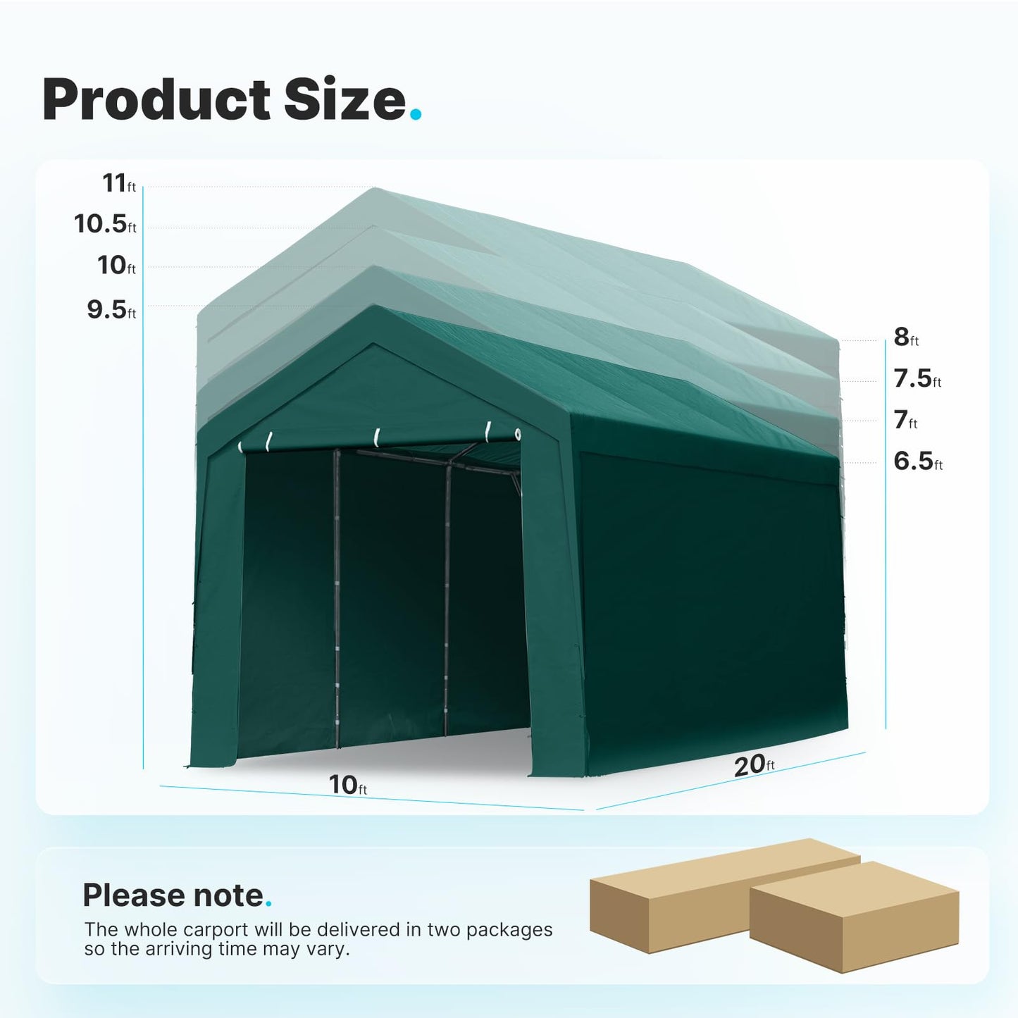 PEAKTOP OUTDOOR 10x20 ft Heavy Duty Carport with Removable Sidewalls, Portable Car Canopy, Garage Tent, Boat Shelter with Reinforced Triangular Beams, Green