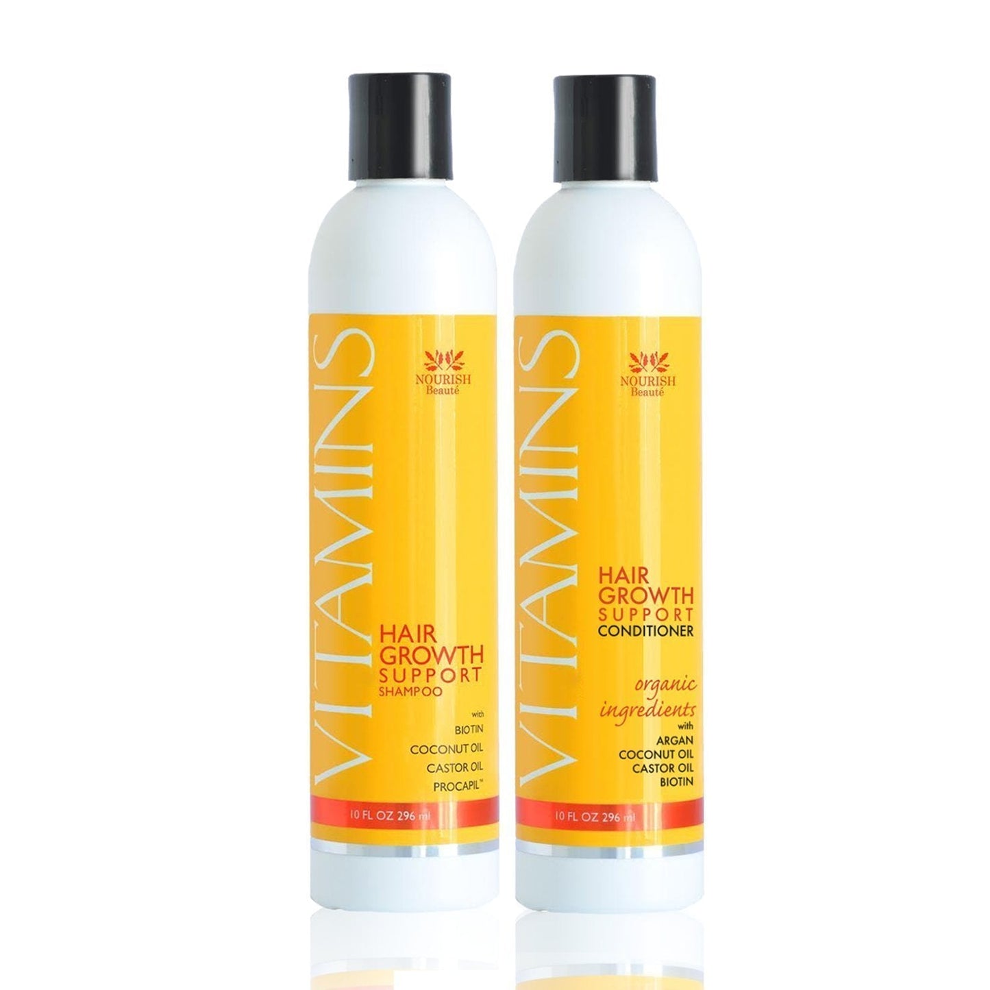 Nourish Beaute Vitamins Shampoo and Conditioner for Hair Loss that Promotes Hair Regrowth, For Men and Women, 4 Pack, 10 Ounces, Each