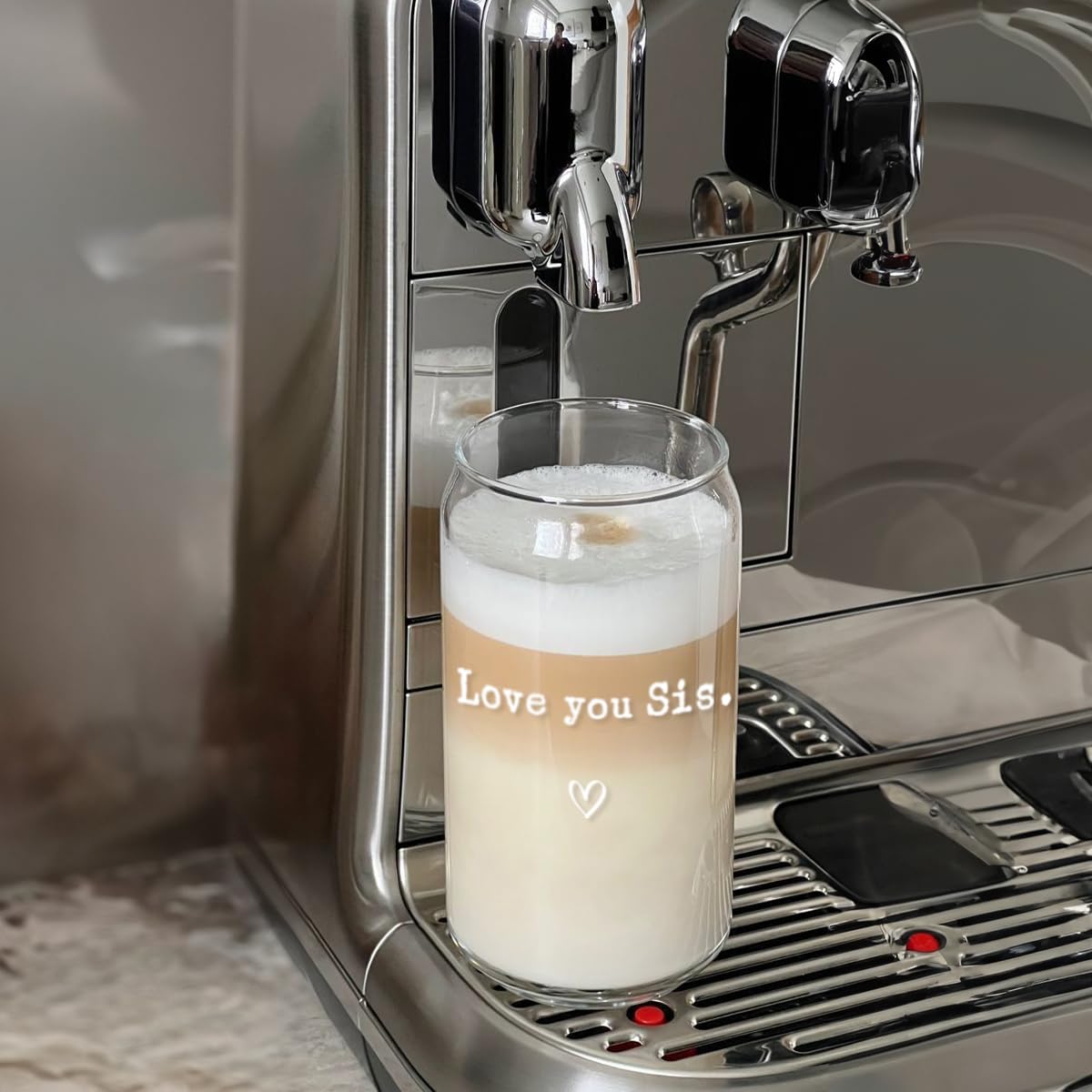 Mikopei Sister Gifts from Sister - Love You Sis Glass Cups with Lids and Straws, Best Big Soul Sisters Birthday Gifts for Women,Cute Iced Coffee Cup, 16 oz