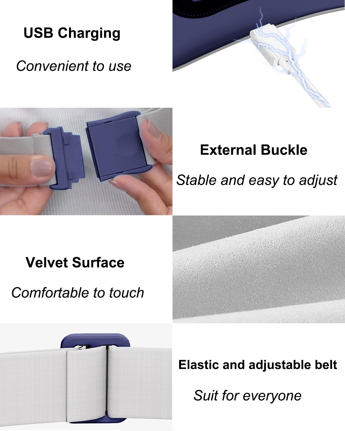 Electric Heating Pad,Portable Cordless Menstrual Heating Pad with 4 Heat Levels and 4 Massage Modes, Fast Large Heating Belly Wrap Belt(Navy Blue)