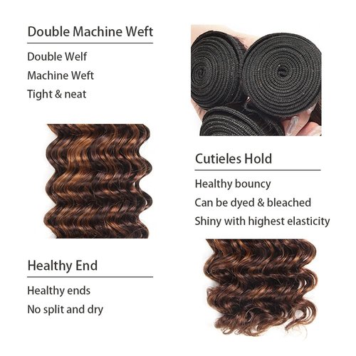 Giginger Bundles Human Hair Deep Wave Human Hair Bundles 16 18 20 Inch Brazilian Chocolate Brown Highlight P4/30 Unprocessed Quick Weave Soft Sewn In Hair Extensions for Black Women