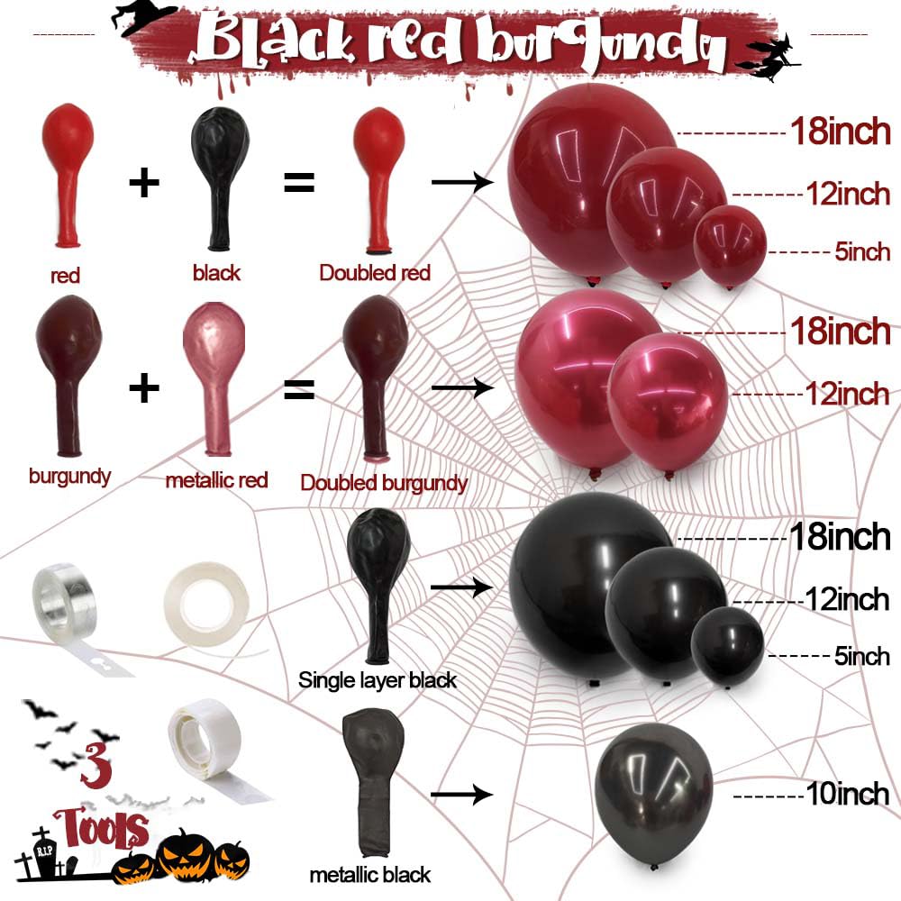 Black Red Balloons Thick Double Stuffed Black Burgundy Balloon Garland Arch Kit for Gothic Vampire Till Death Do Us Rip To Twenties Halloween Birthday Party Decorations