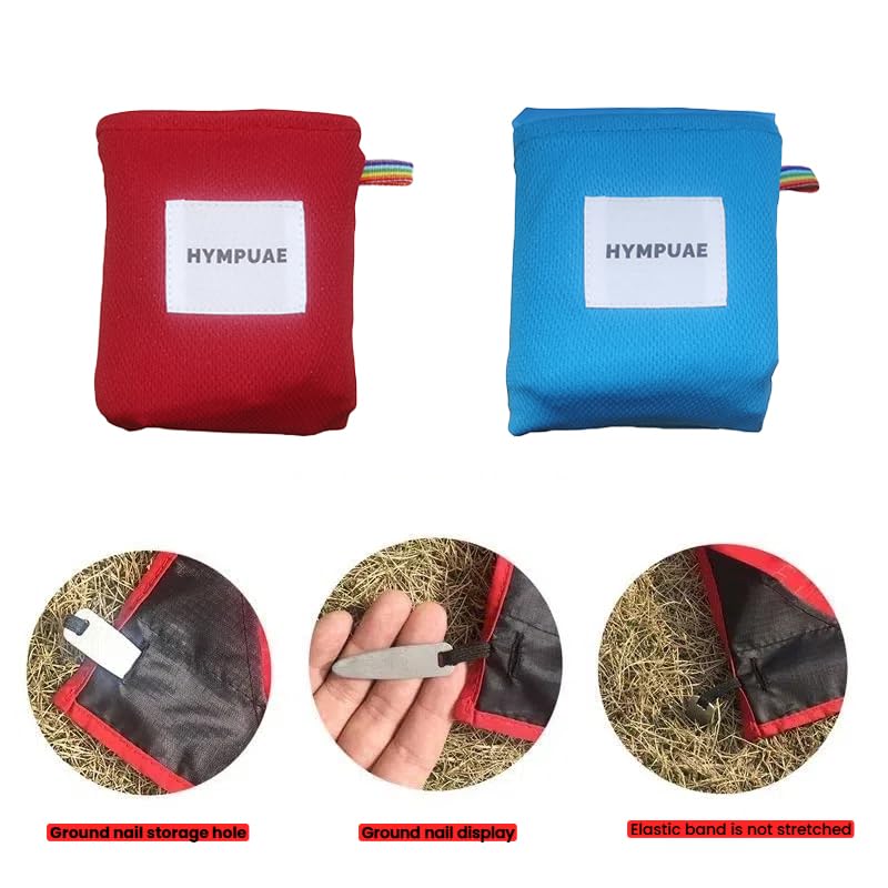 Hympuae Beach Picnic Pocket Blanket 59"x71" - Foldable Lightweight‌ Sandproof Waterproof Mat with 4 Stakes, ‌Outdoor Campi...