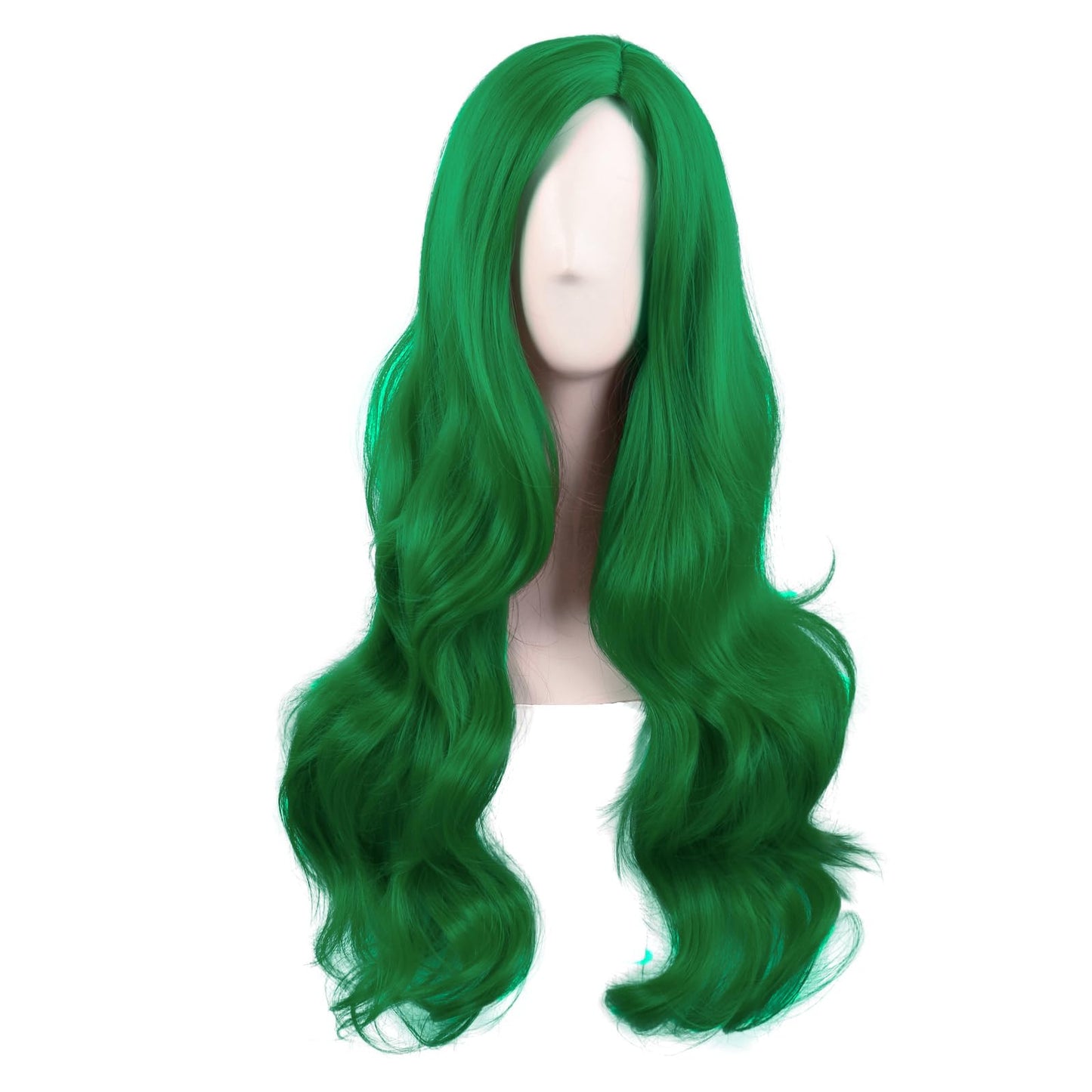 MapofBeauty 28 Inch/70 cm Cosplay Long Wavy Curly Synthetic fiber Side Bangs Anime Fashion Party Hair Wig (Grass Green)