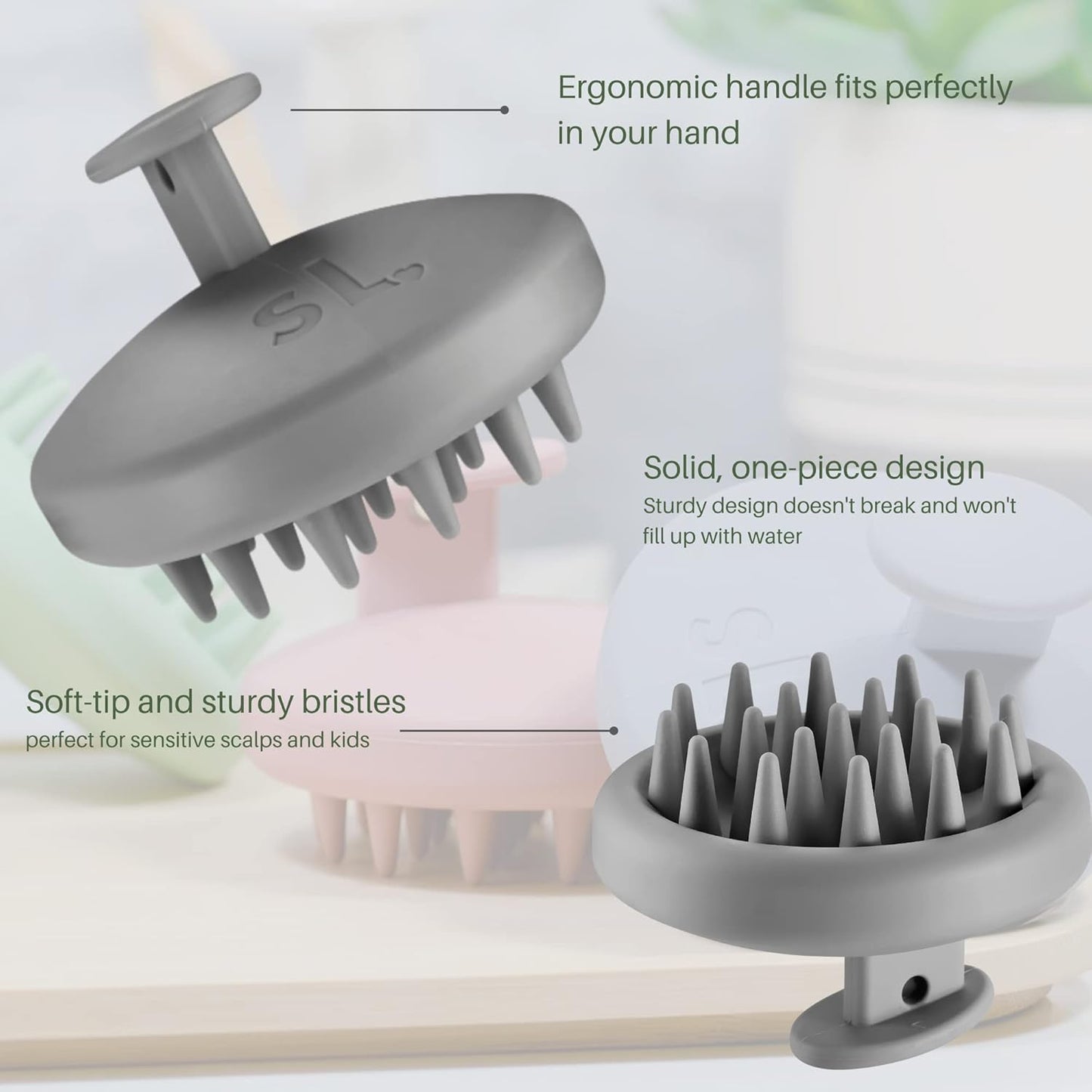 scalpluv | Scalp Massager Hair Brush, 3 in 1 Hair Massager, Exfoliator, Promotes Hair Growth, Dandruff Treatment, Waterproof Shower Scalp Scrubber with Soft Bristles, Shampoo Scrubber (Gray)
