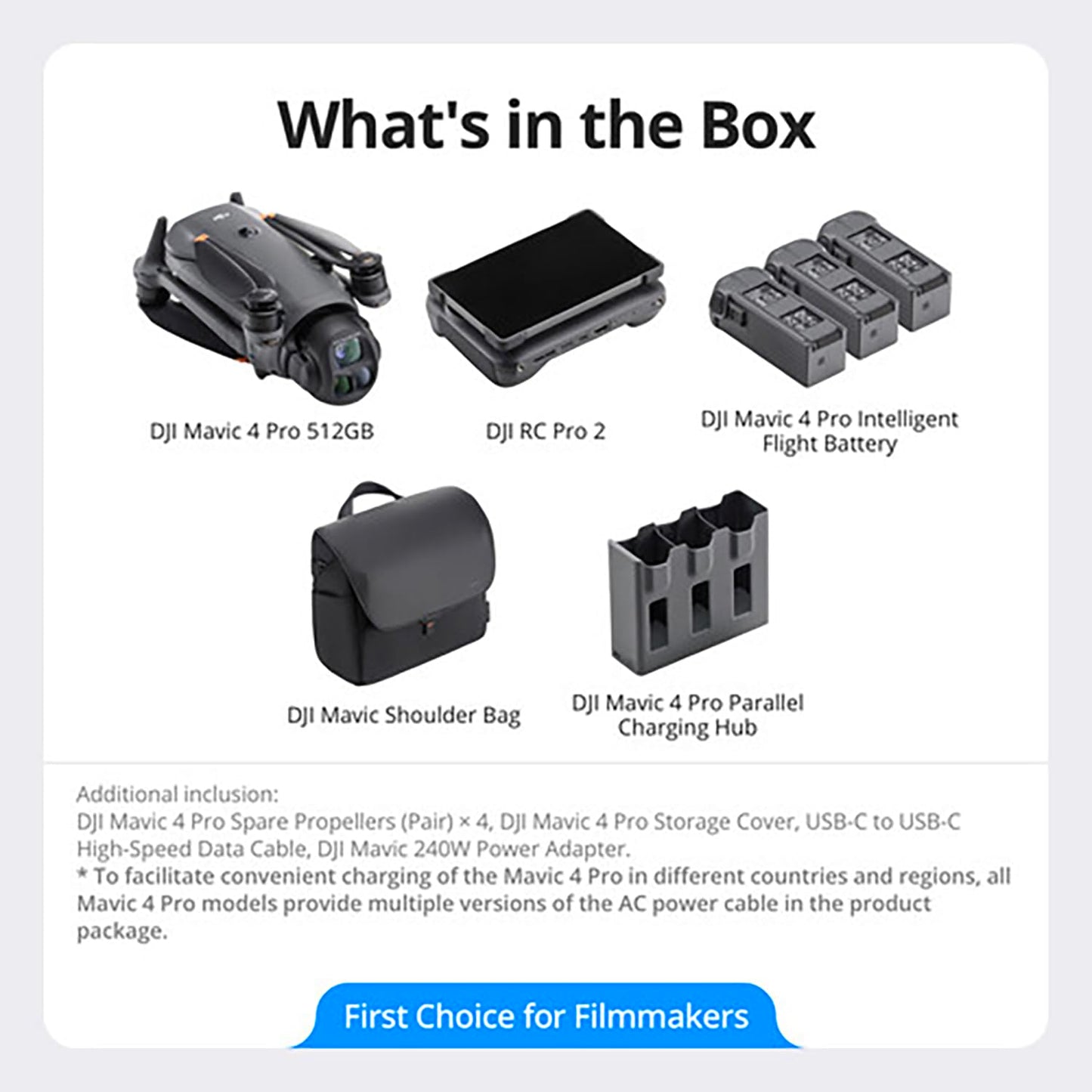 DJI Mavic 4 Pro Drone 512GB Creator Combo (DJI RC Pro 2) with 100MP Hasselblad Camera, Triple-Camera System, 6K/60fps HDR Video, 51-Min Flight Time, O4+ 30km Video Transmission, 0.1-Lux Night Vision
