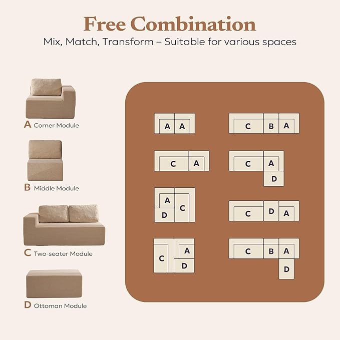 Furnify 136" Modular Sectional Couch Left/Right Facing Convertible, L-Shape Modern Teddy Sofa, Deep Seat Upholstered Foam Couch for Living Room Bedroom, No Assembly Required (Camel, Teddy Boucle)