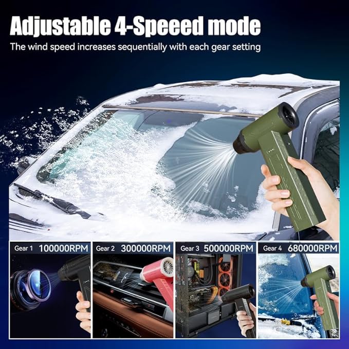 Compressed Air Duster 480000RPM Electric Air Duster Variable Speed 580G 4 Gear Adjustable Rechargeable Cordless Jet Dry Blower Turbo Fan Dryer Cleaning Air Blower Mini Car Vacuum Cleaner Carbon Black