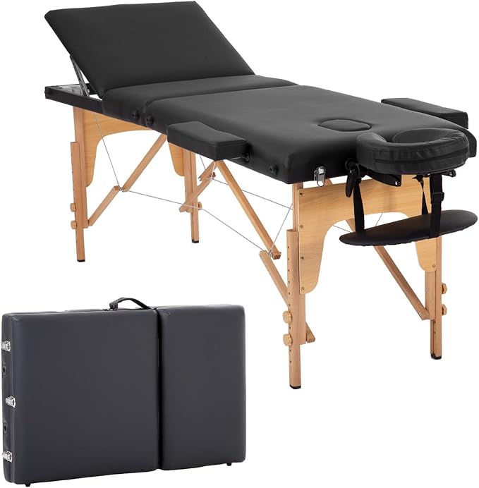 BestMassage Massage Bed Portable Massage Table 3 Folding Lash Bed Height Adjustable 24 Inch Wide Spa Table with Non-Woven ...
