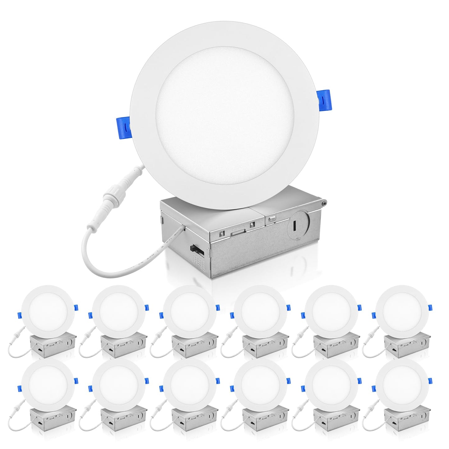 ECOELER 12 Pack 6 Inch Slim LED Recessed Lighting with Junction Box, 12W 1100Lm, 4000K Cool White, Dimmable LED Ceiling Downlights, High Brightness Wafer Lights, ETL & FCC