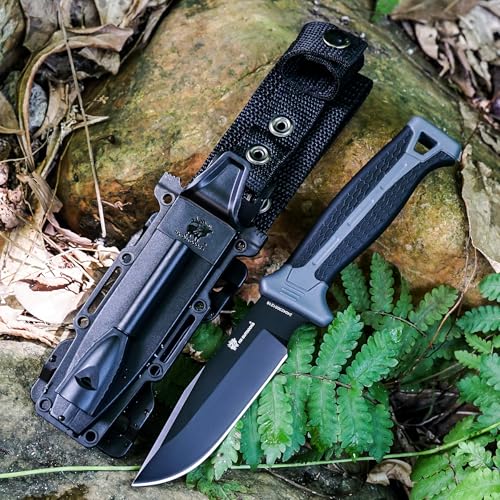 HX OUTDOORS Extra Sharp Bushcraft Knife with Fire Starter, Premium D2 Steel Fixed Blade Survival Camping Knife with Ferro ...