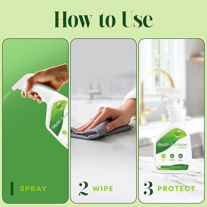 Good Salt Home Multi-Surface Cleaner, Everyday Surface Spray for Home and Workspaces, Continuous Cleaning Action, Made in the USA, 32 Ounce Bottle, 2-Pack