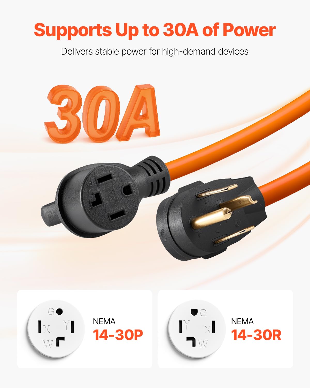 Vevor 10 Ft Dryer Extension Cord, 4-Prong Nema 14-30P To 14-30R Dryer Cord, 125V/250V, Stw 10Awg/4C, 30A, Pure Copper Wire Cable