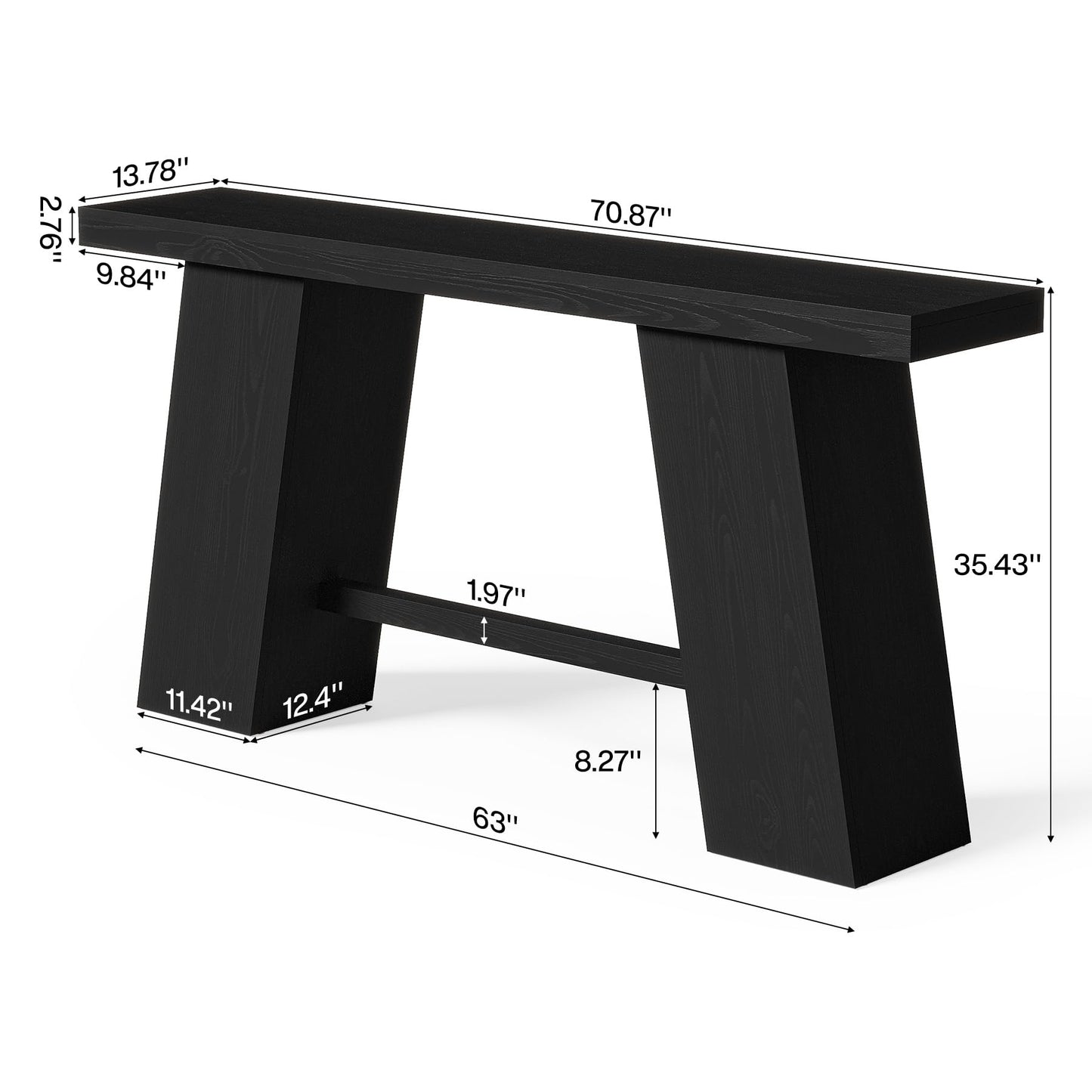 LITTLE TREE 70.8-Inch Long Black Console Table for Entryway, Narrow Modern Sofa Table for Entry, Hallway, Behind Couch, Living Room, Foyer, Entrance, Front Door