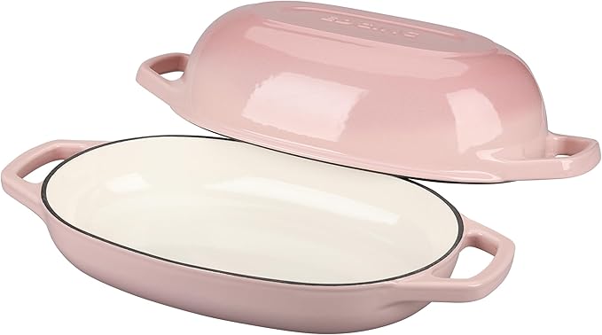 Enameled Cast Iron Oval Dutch Oven Pot with Lid, Dutch Oven for Sourdough Bread Baking, Oval Bread Pan, Bread Oven, Bread Dutch Oven, 5qt, Pink