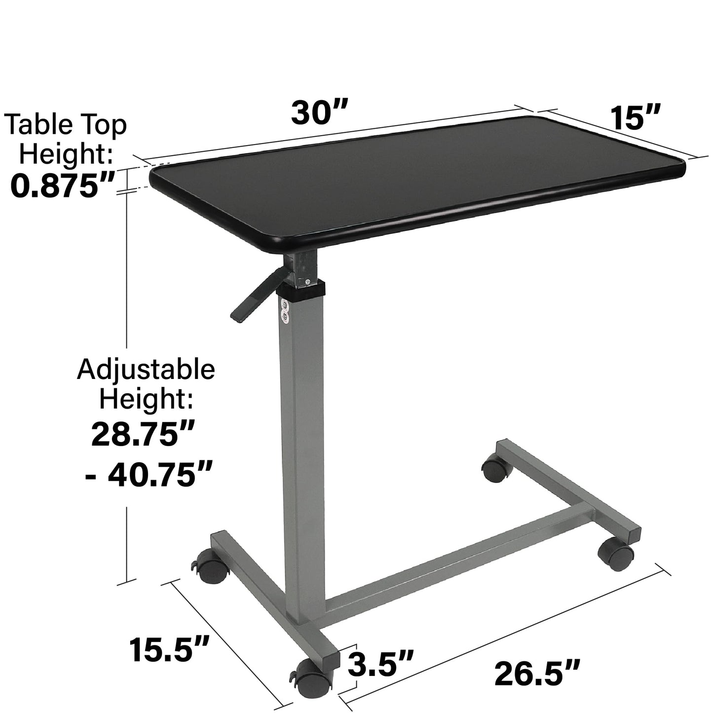 Vaunn Medical Adjustable Overbed Bedside Table with Wheels (Hospital and Home Use)