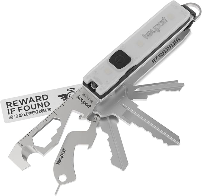 EDC Key Organizer Bundle - Compact Key Holder + Mini-Flashlight + 10-in-1 Keychain Multitool + Lost & Found - Premium Pock...