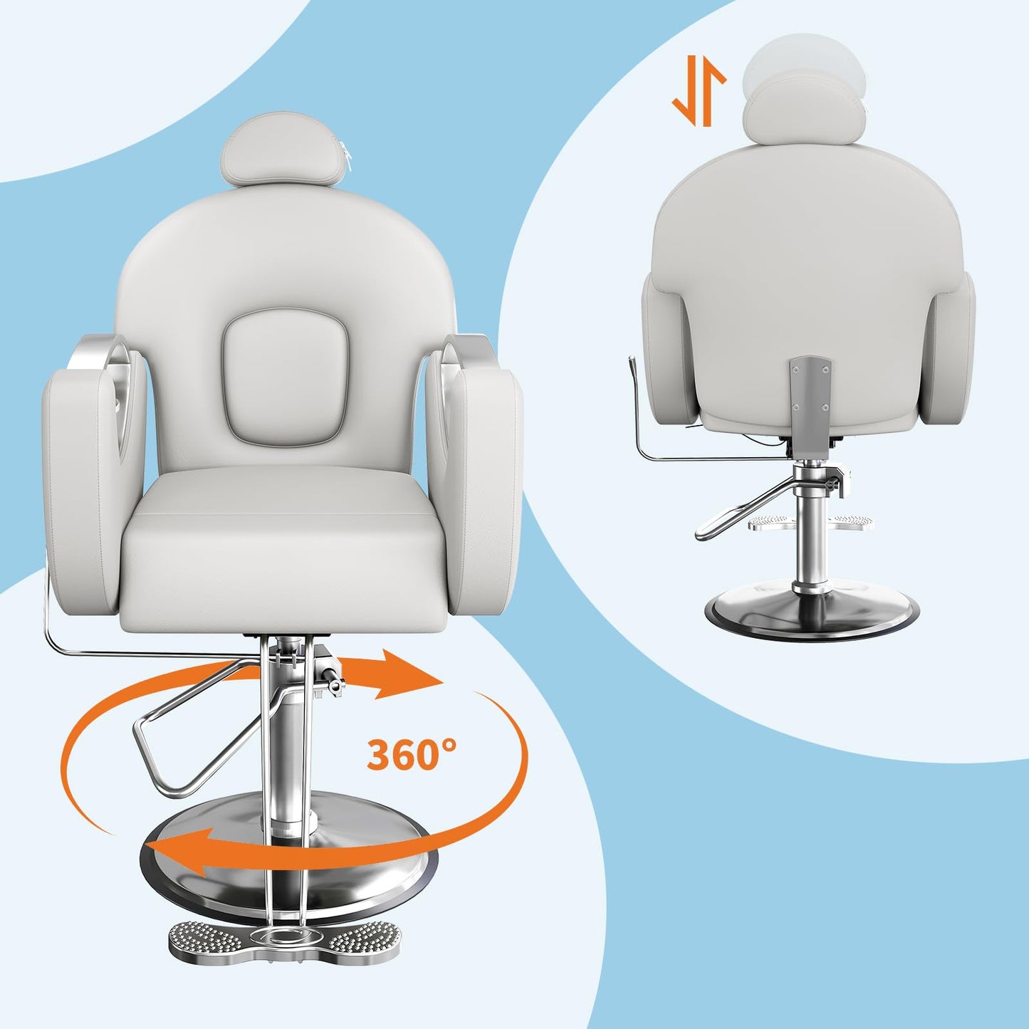 PeakPursuit Reclining Barber Chair, 360° Swivel Hydraulic Styling Chair with Heavy Duty Hydraulic Pump for Hair Stylist Barbershop Home Spa Shampoo, Grey