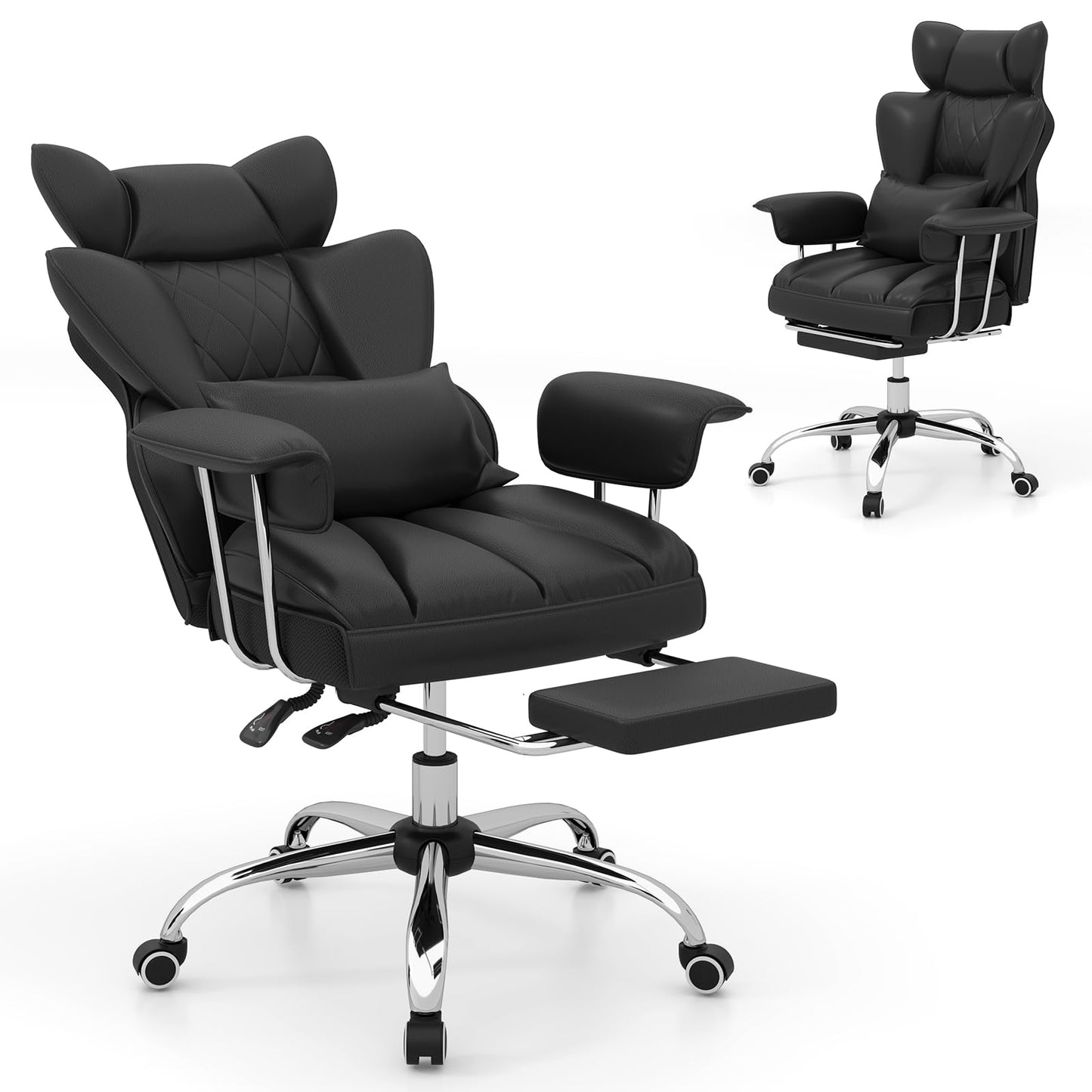 Giantex Office Desk Chair, Big and Tall Executive Office Chair with Foot Rest and Lumbar Support, High Back Leather Swivel Computer Task Chair, Large Ergonomic Reclining Home Office Chair, Black