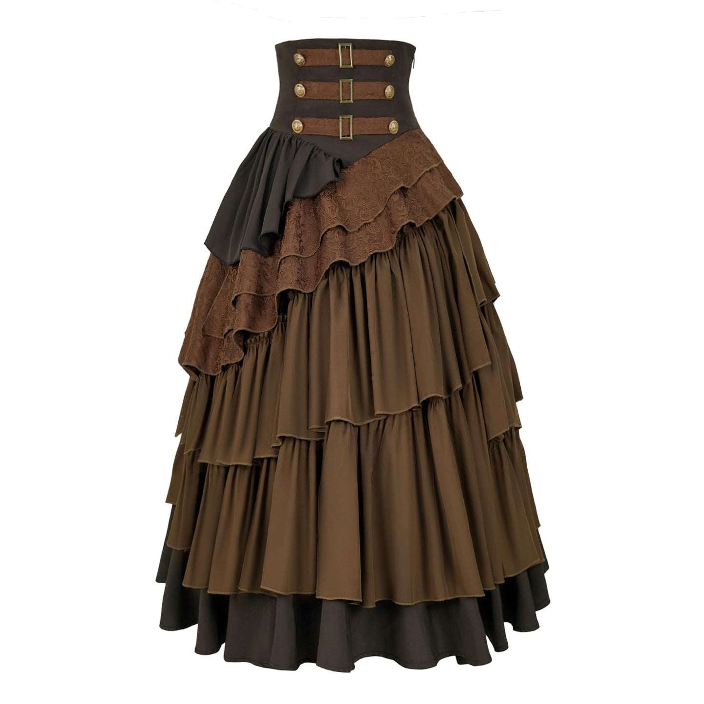 IWQBQ Women's Steampunk Gothic Skirt Pirate High Waisted Layered Ruffle Skirt(Z2886BN,S)