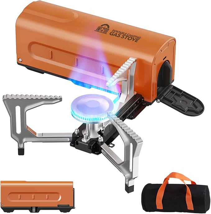 INFOOD Portable Butane Gas Camping Stove - 7500 BTU Compact Folding Design with Carry Bag for Backpacking, RV Trips, Picni...