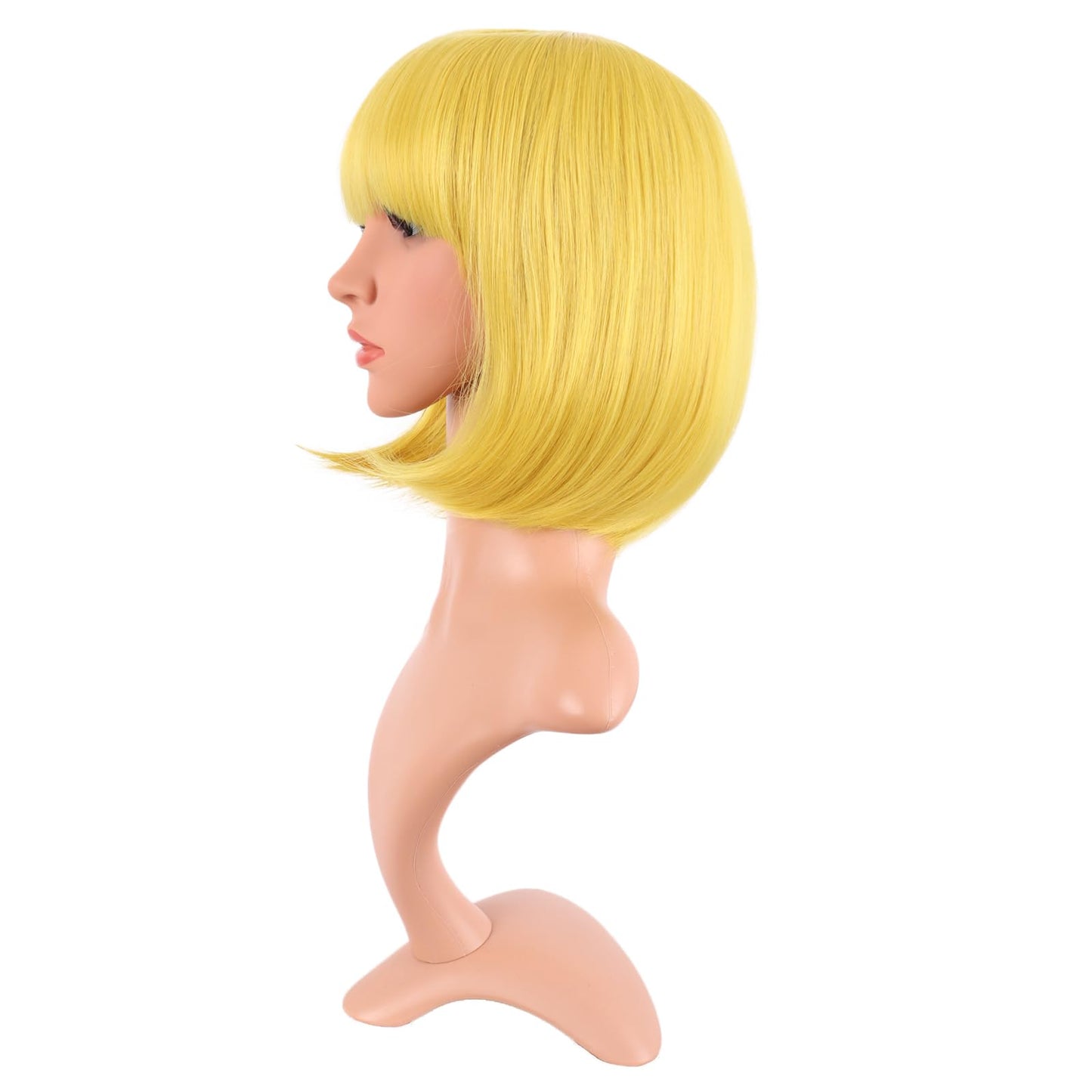 MapofBeauty 12 Inch /30 cm Fashion Lady Short Straight Synthetic Flat Bangs Bob Wig (Yellow)