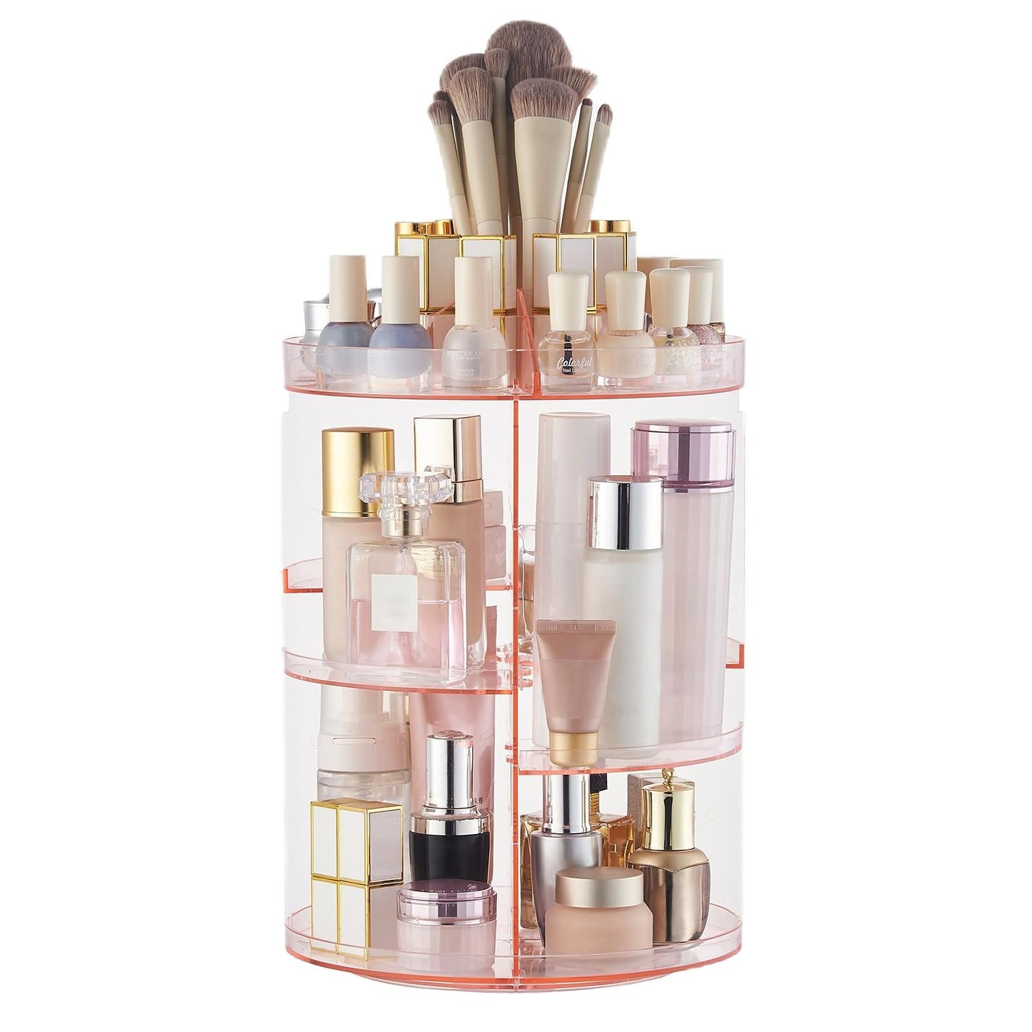 SUNFICON Rotating Makeup Holder Organizer Crystal Pink 360 Rotation Cosmetic Storage Holder Turntable Spin Display Stand Bathroo