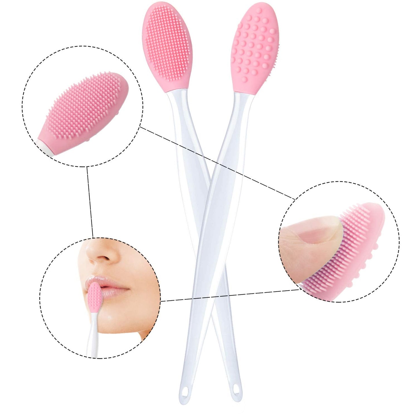 4 Pieces Silicone Exfoliating Lip Brush Tool Double-sided Soft Lip Brush for Smoother and Fuller Lip Appearance (Rose Red, Yello
