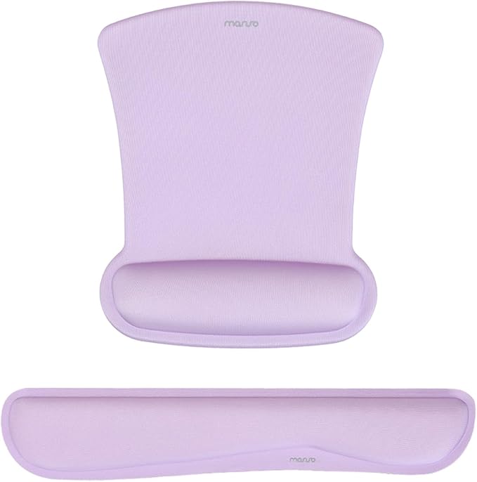 MOSISO Wrist Rest Support for Mouse Pad & Keyboard Set, Ergonomic Mousepad Non-Slip Base Home/Office Pain Relief & Easy Typing Cushion with Neoprene Cloth & Raised Memory Foam, Dusty Lilac