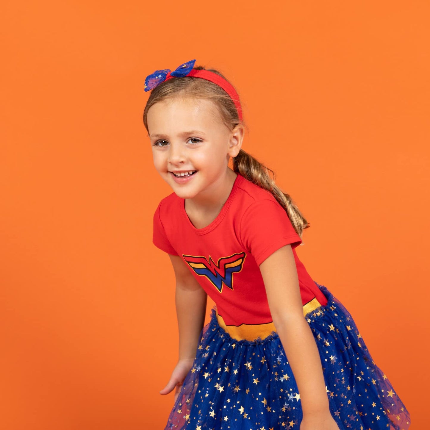 DC Comics Justice League Wonder Woman Toddler Girls Costume Dress and Headband Red/Blue 4T