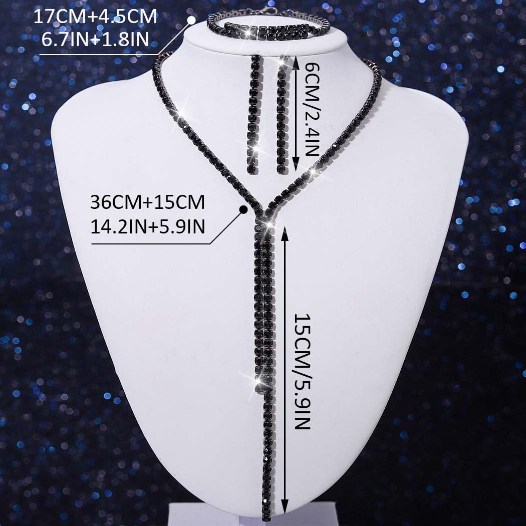 Unicra Black Bridal Wedding Jewelry Sets Rhinestone Necklace Earrings Bracelet Set Prom Formal Costume Jewelry Sets for Women an