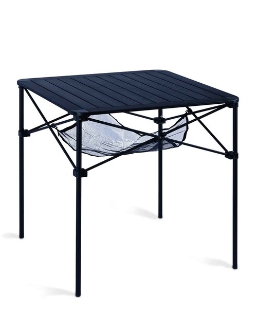 iClimb Lightweight Stable Alu. Folding Square Table Roll Up Top with Carry Bag for Camping Picnic Backyards BBQ Camp Kitchen (Black, L)