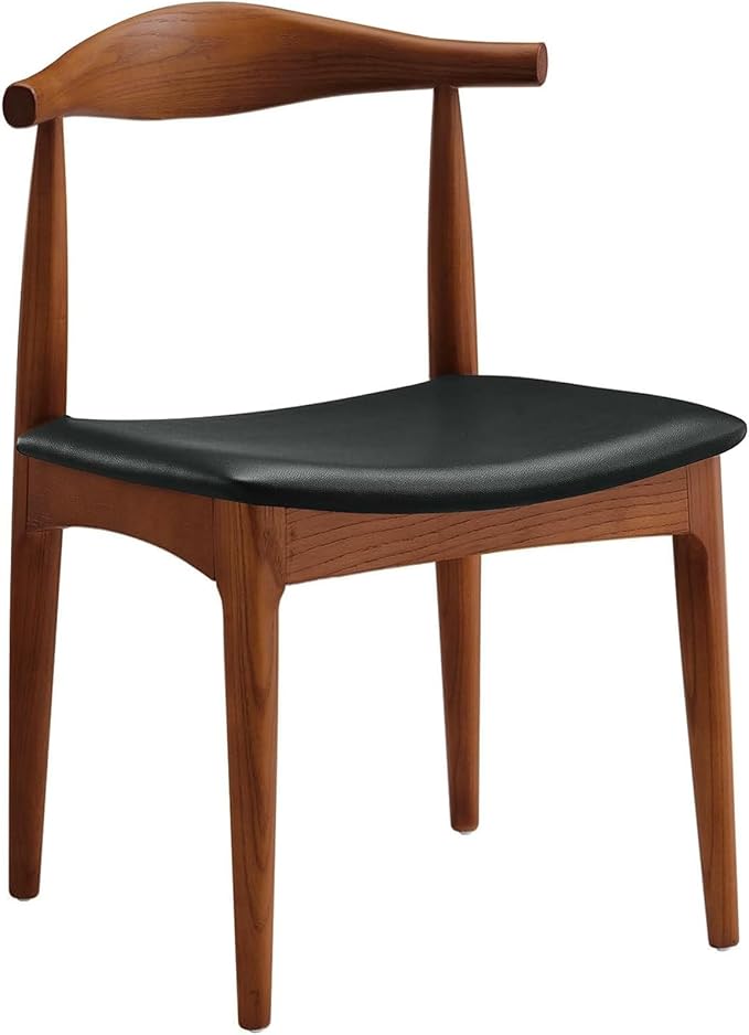 Ytaoka Solid Wood Dining Chair, Mid Century Dining Chair, Upholstered PU Leather Chair with Wide Curved Backrest, Chair for Dining Room, Kitchen, Walnut Finish
