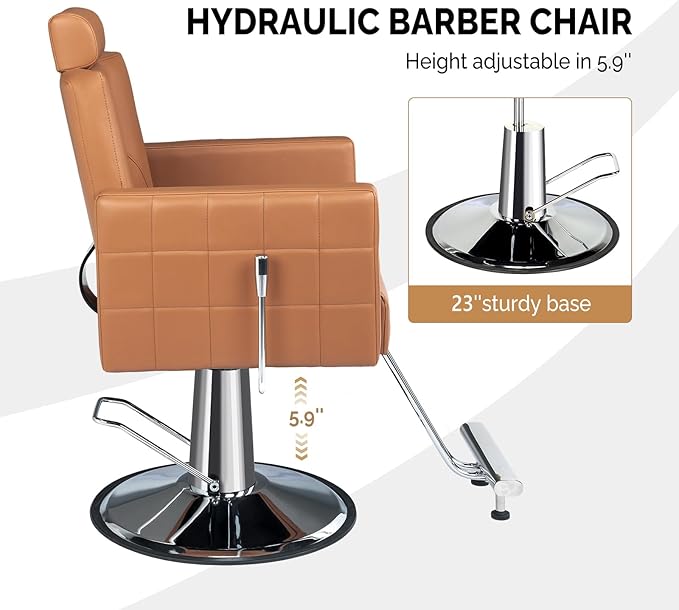 OmySalon Hydraulic Barber Chair Heavy Duty, Salon Chair for Hair Stylist All Purpose, Reclining Hair Salon Chair for Braiding Shampoo Facial Waxing Beauty Spa, 360 Degree Swivel, Camel