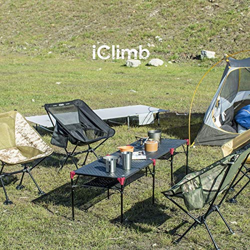 iClimb 1 Low Ground Folding Chair and 1 Extendable Table Bundle, Ultralight Compact for Single Adult Outdoor Beach Camping...