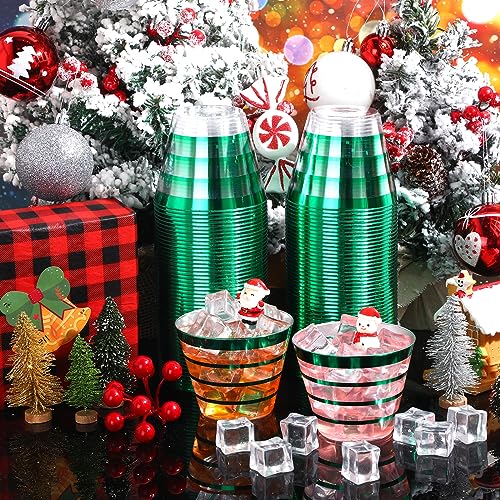 Yaomiao 100 Pcs 9oz Rimmed (4 Ring) Disposable Cups Clear Disposable Wine Glasses Plastic Cup Plastic Cocktail Cups for Ch...
