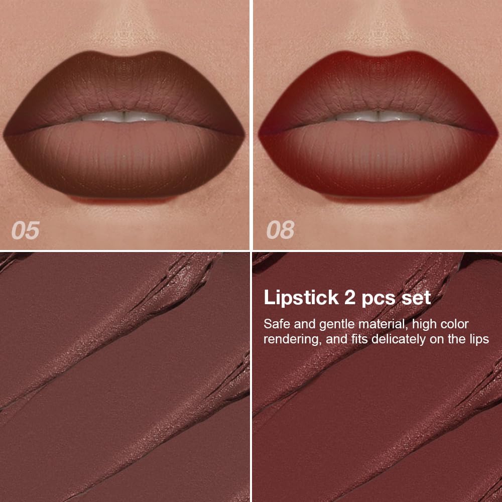 BINGBRUSH 2-in-1 Gradient Lip Liner & Lipstick Combo,2Pcs Matte Longwear Waterproof Lip Pencil with Cone Tip,Smudge Proof Crayon