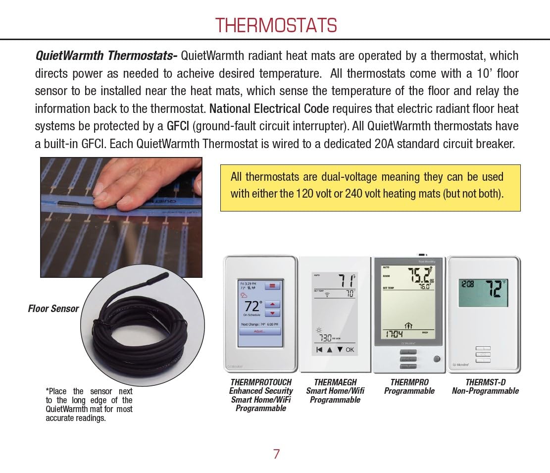QuietWarmth Thermostat THERMAEGH Smart Home/WiFi Thermostat w/Built-in GFCI for Control of 120V or 240V Radiant Heat Includes Floor Sensor