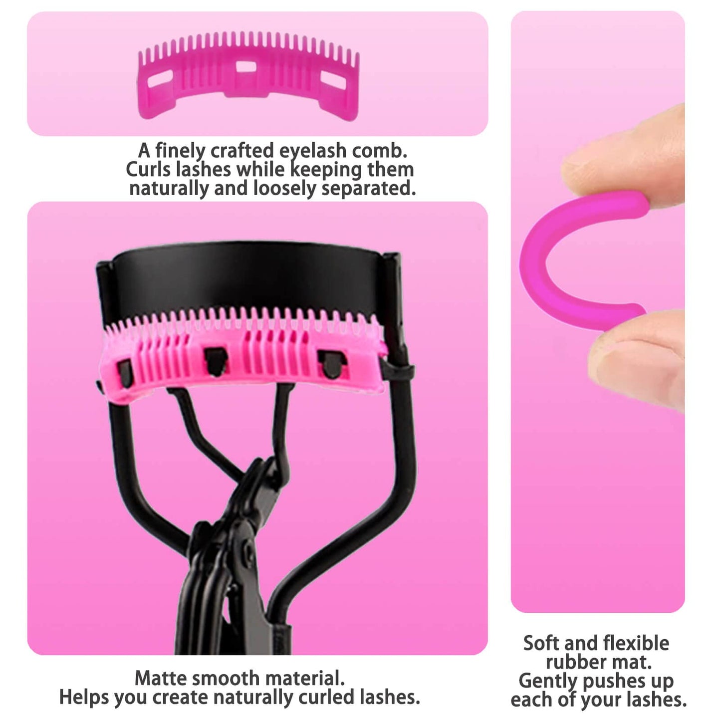 Eyelash Curlers with Comb IMMER LIEBEN Lash Curler with 5 Replacement Refills, 3 Combs, 10 Seconds Curl and Lifted Lashes Black