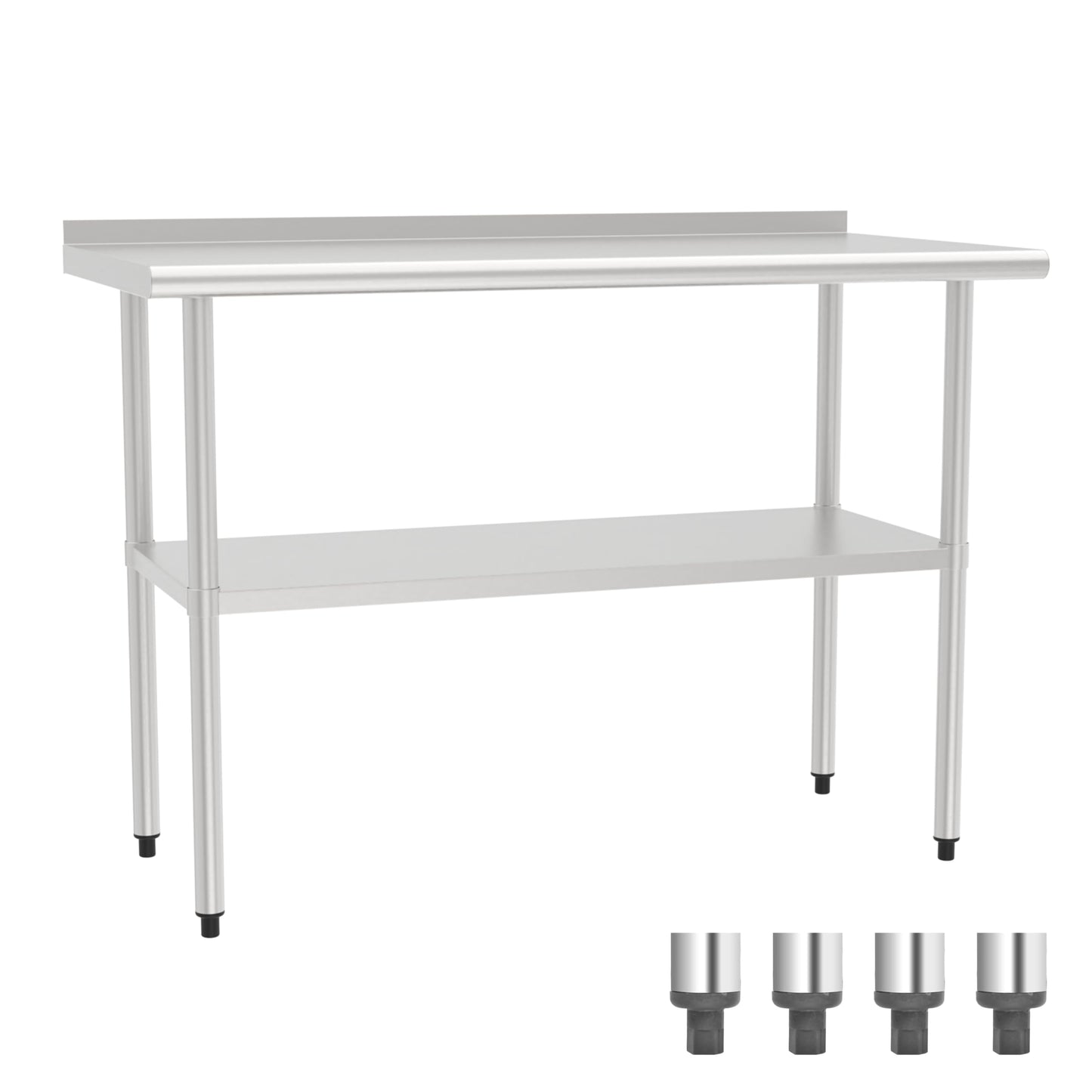 Stainless Steel Table (Backboard Table+Adjustable Legs, 24 x 48 Inch)