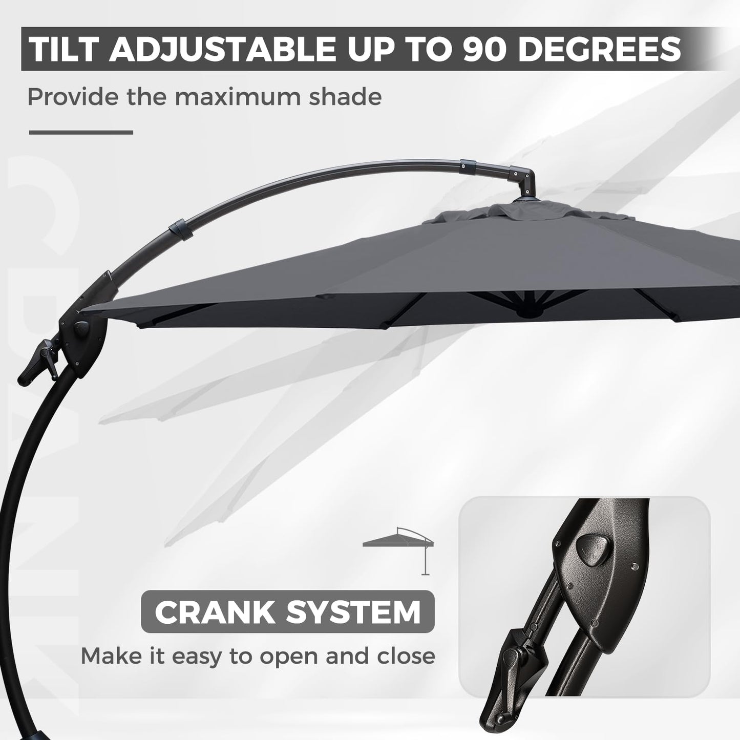 Grand patio 12 FT Patio Cantilever Umbrella Outdoor Large Round Aluminum Offset Umbrella Base Included for Deck Yard (Gray, 12 FT)