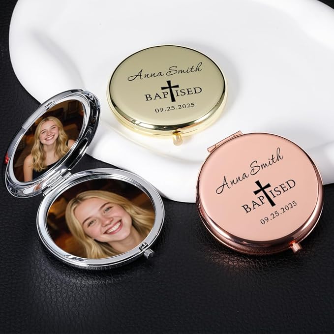 Eunigem Personalized Compact Mirror for Women-Custom Mirror Gifts for Bridesmaid,Wedding,Birthday,Mom,Friend,Wife,Christian