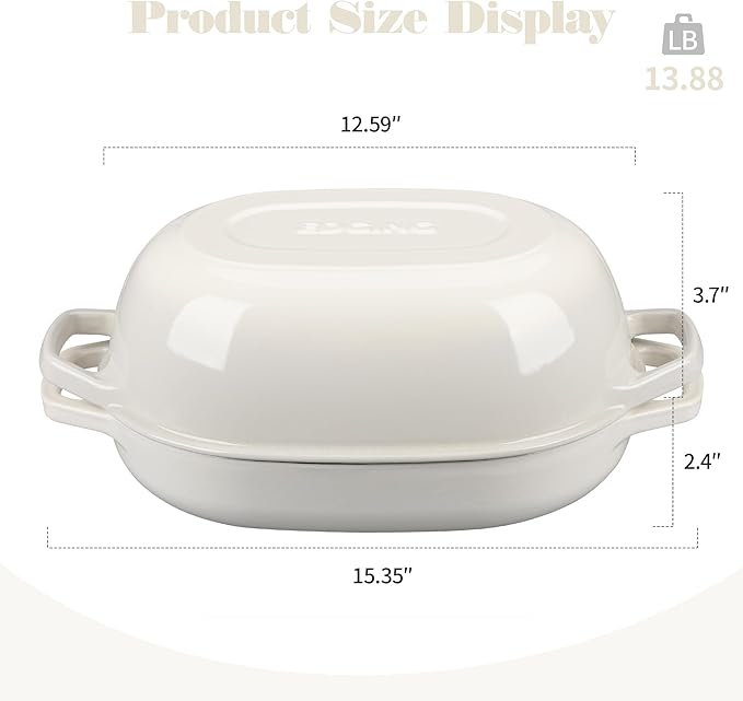 Enameled Cast Iron Oval Dutch Oven Pot with Lid, Dutch Oven for Sourdough Bread Baking, Oval Bread Pan, Bread Oven, Bread Dutch Oven, 7qt, White