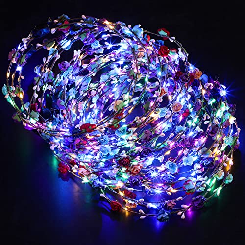 Janinka 70 Pcs LED Flower Crown Light Up Wreath Headband Hair Accessories Crown Luminous Head Band Tiara Glow Floral Headp...