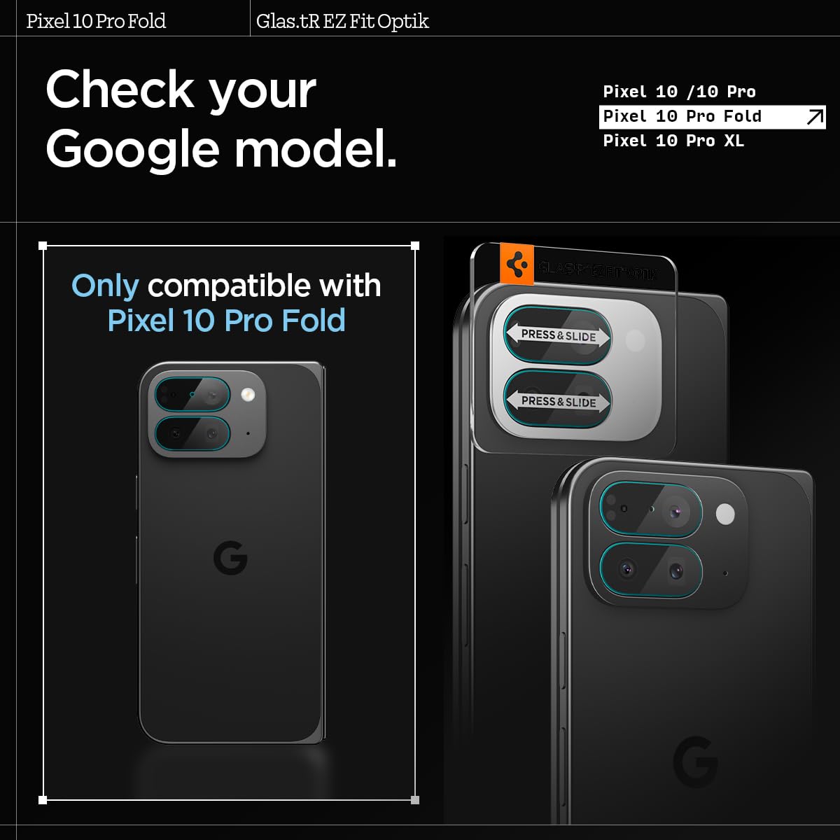 Spigen Camera Lens Screen Protector [Glas.Tr Ez Fit Optik] Designed For Pixel 10 Pro Fold [Case Friendly] - 2 Pack