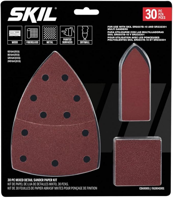 SKIL 30-Piece Mixed 60/80/120/240 Grits Detailed Sand Paper Kit for SKIL Sanders SR232301 & SR6607B-10 - CDA9005