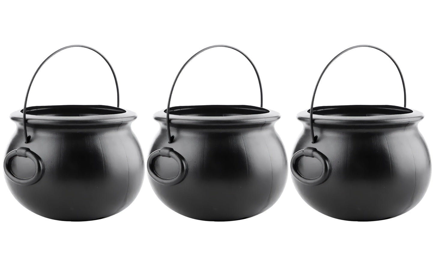 PMU 3pc - 6inch Halloween Cauldron - Blow Mold Plastic Party Accessory - Candy Holder for Kids - Halloween Party Favors & Supplies - Black (3/Pkg)